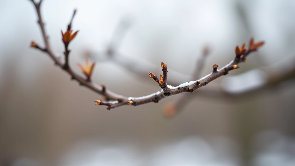 Detailed close-up showing main branch structure with lateral growth patterns on dormant apple tree