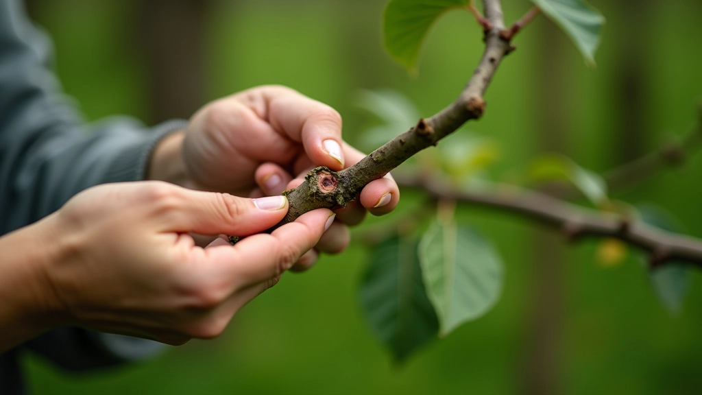 Grafting technique demonstration showing proper joining and sealing of fruit tree branches