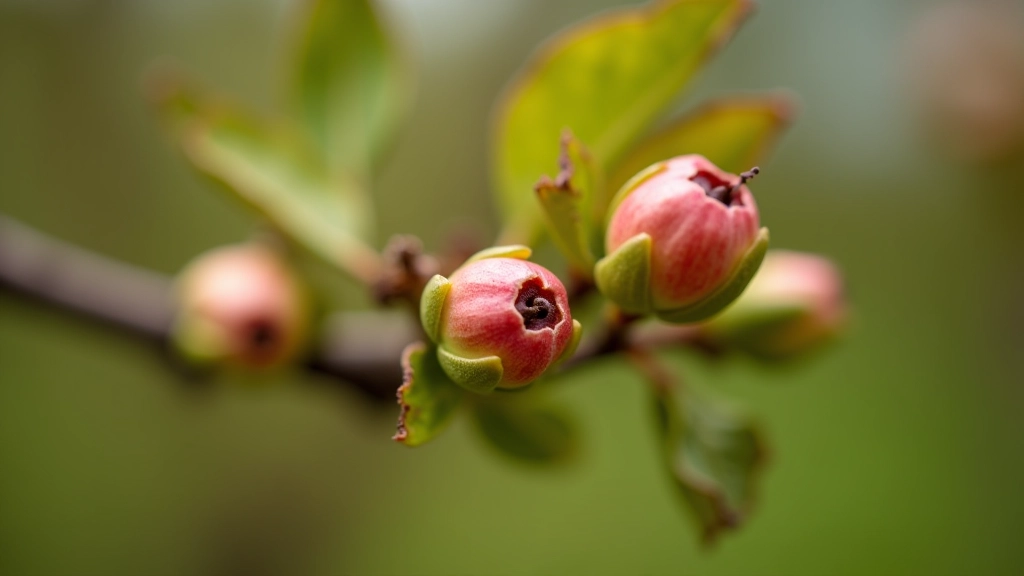 Close-up of apple tree buds showing stages from dormant to breaking color, spring timing guide